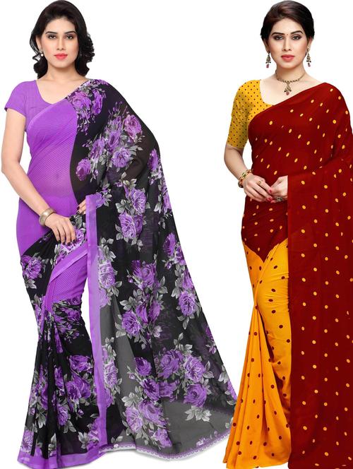 women pack of 2 casual wear combo sarees with blouse - 21433177 - Very Small Image - 1