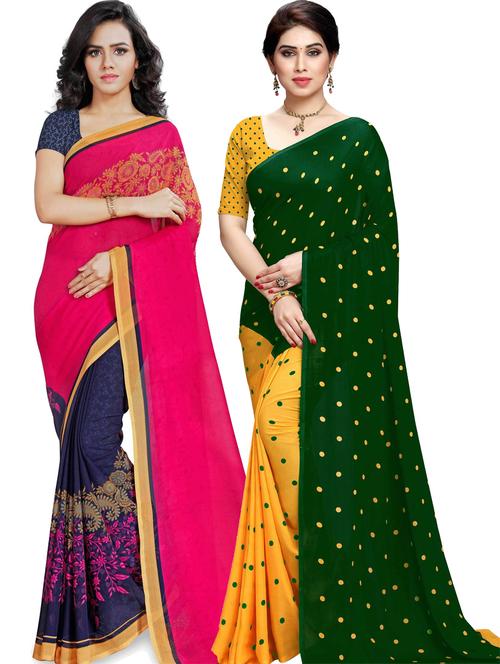 women pack of 2 casual wear combo sarees with blouse - 21433181 - Very Small Image - 1