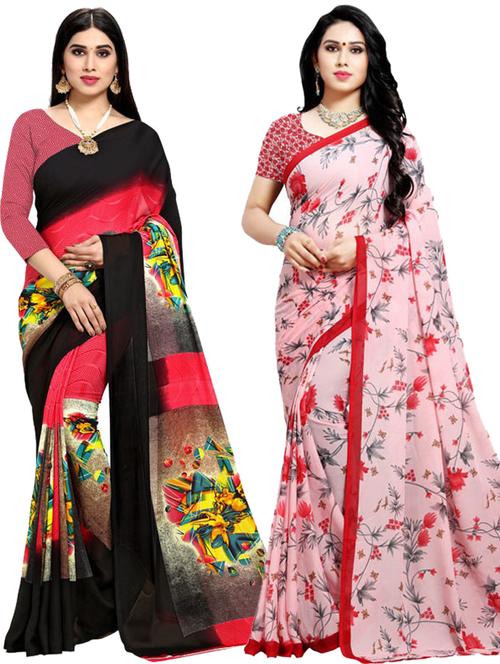 women pack of 2 casual wear combo sarees with blouse - 21433186 - Very Small Image - 1