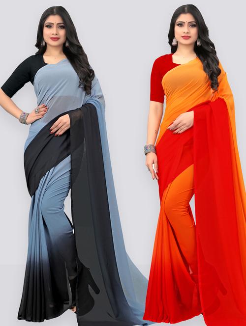 women pack of 2 casual wear combo sarees with blouse - 21433221 - Very Small Image - 1