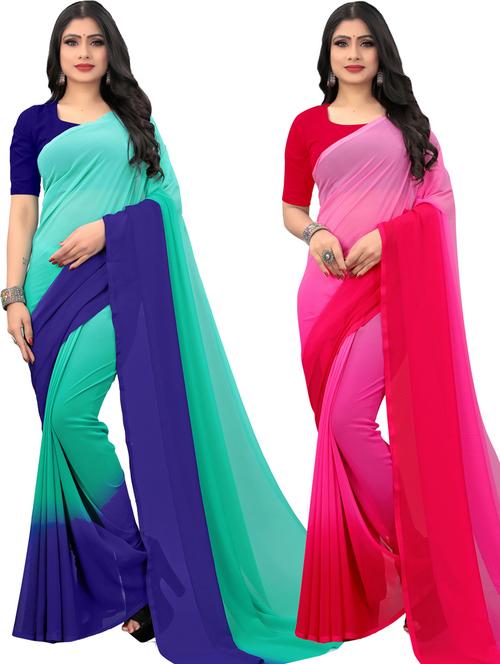 women pack of 2 casual wear combo sarees with blouse - 21433229 - Very Small Image - 1