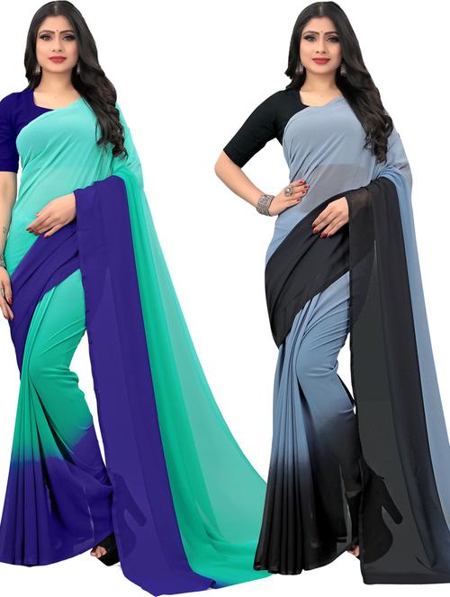 women pack of 2 casual wear combo sarees with blouse - 21433233 - Very Small Image - 1