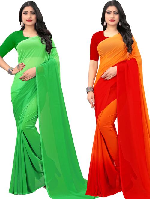 women pack of 2 casual wear combo sarees with blouse - 21433242 - Very Small Image - 1