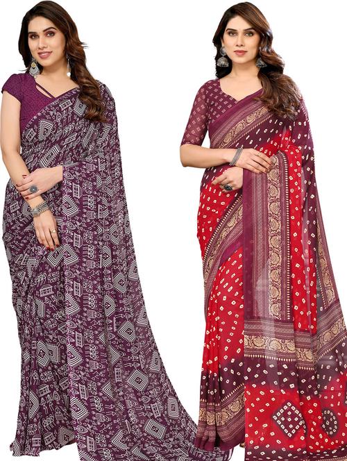 women pack of 2 casual wear combo sarees with blouse - 21433331 - Very Small Image - 1