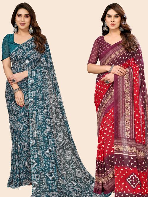 women pack of 2 casual wear combo sarees with blouse - 21433333 - Very Small Image - 1