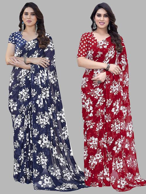 women pack of 2 casual wear combo sarees with blouse - 21433341 - Very Small Image - 1