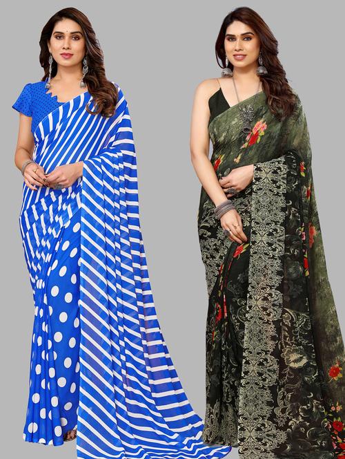 women pack of 2 casual wear combo sarees with blouse - 21433349 - Very Small Image - 1