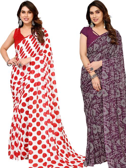 women pack of 2 casual wear combo sarees with blouse - 21433350 - Very Small Image - 1