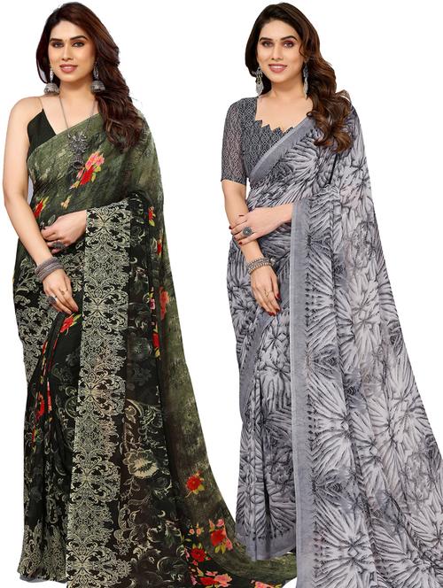 women pack of 2 casual wear combo sarees with blouse - 21433352 - Very Small Image - 1