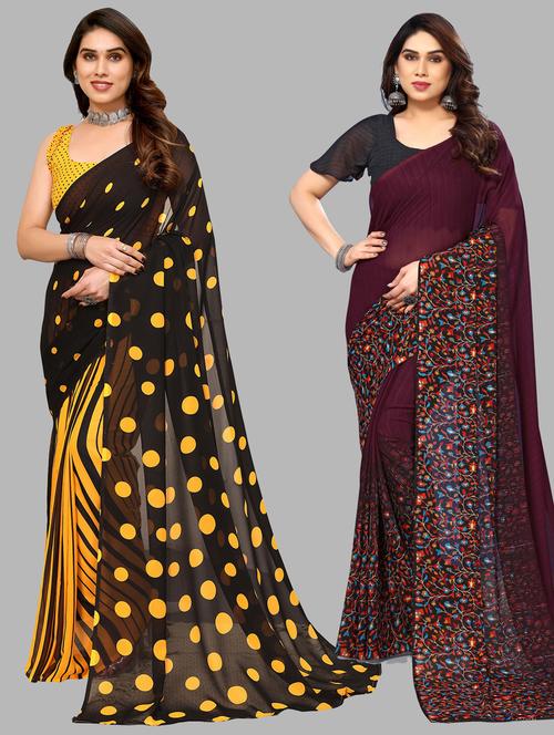 women pack of 2 casual wear combo sarees with blouse - 21433356 - Very Small Image - 1
