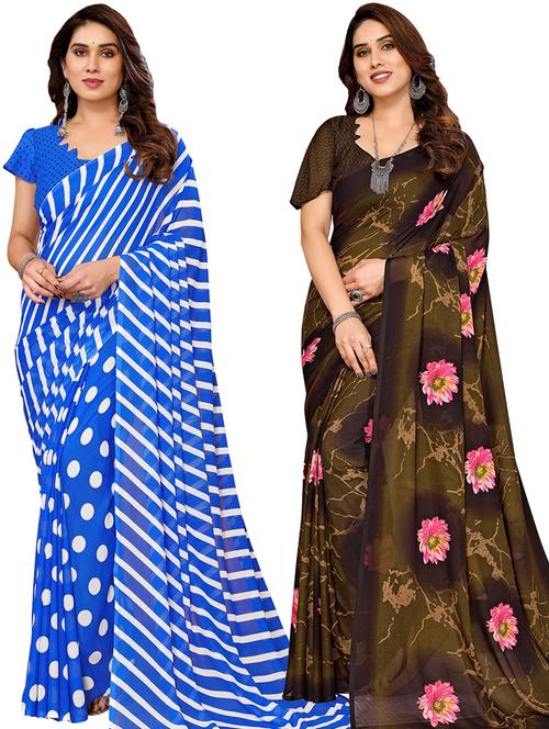 women pack of 2 casual wear combo sarees with blouse - 21433358 - Very Small Image - 1