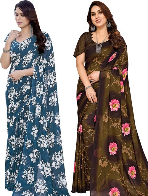women pack of 2 casual wear combo sarees with blouse - 21433362 - Very Small Image - 1