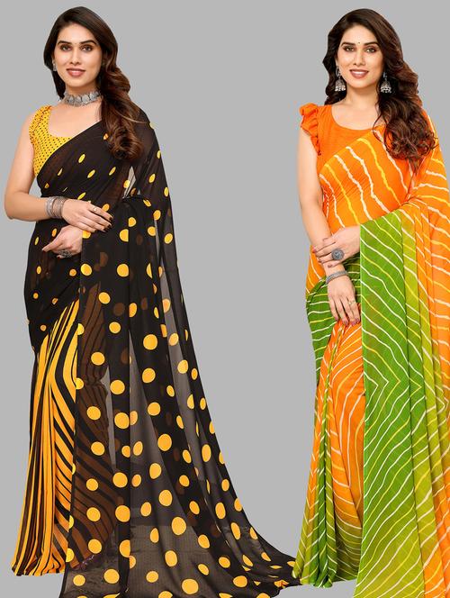 women pack of 2 casual wear combo sarees with blouse - 21433365 - Very Small Image - 1