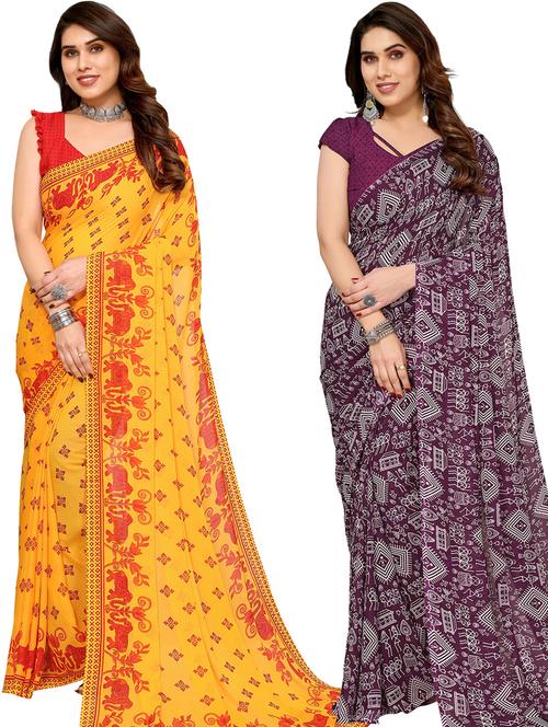 women pack of 2 casual wear combo sarees with blouse - 21433366 - Very Small Image - 1