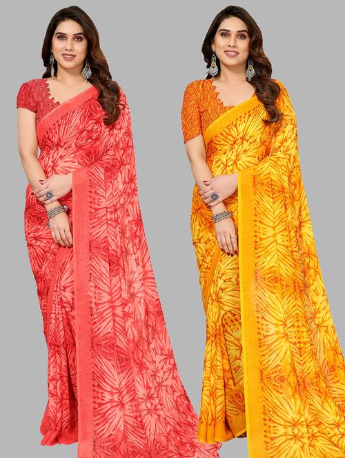 women pack of 2 casual wear combo sarees with blouse - 21433368 - Very Small Image - 1