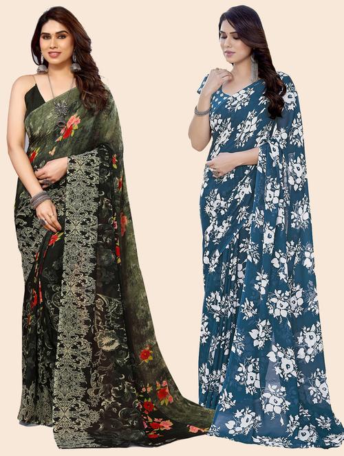 women pack of 2 casual wear combo sarees with blouse - 21433375 - Very Small Image - 1