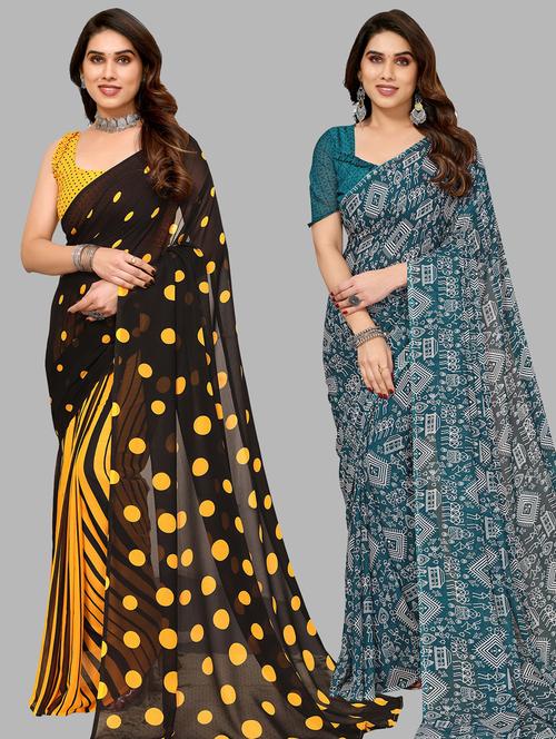 women pack of 2 casual wear combo sarees with blouse - 21433377 - Very Small Image - 1