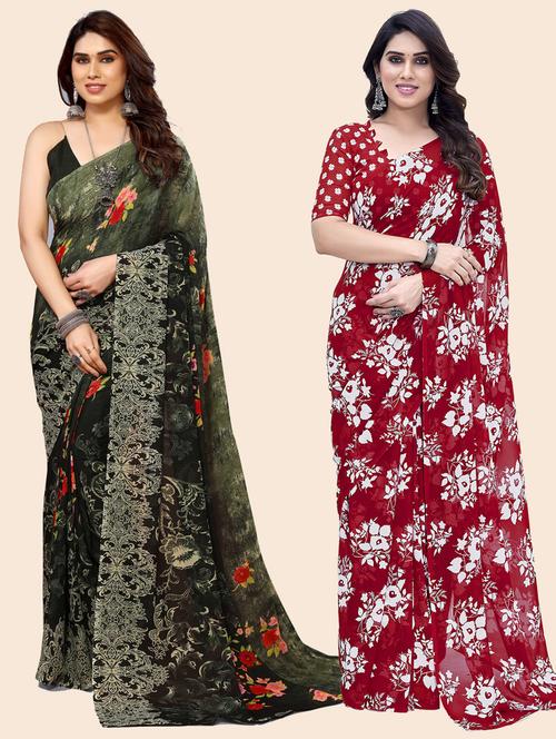 women pack of 2 casual wear combo sarees with blouse - 21433384 - Very Small Image - 1