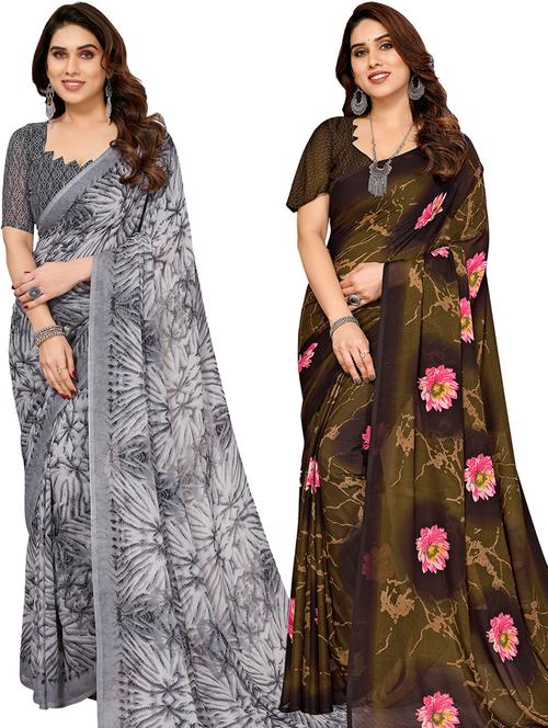 women pack of 2 casual wear combo sarees with blouse - 21433392 - Very Small Image - 1