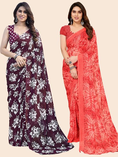 women pack of 2 casual wear combo sarees with blouse - 21433397 - Very Small Image - 1