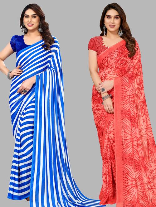 women pack of 2 casual wear combo sarees with blouse - 21433399 - Very Small Image - 1