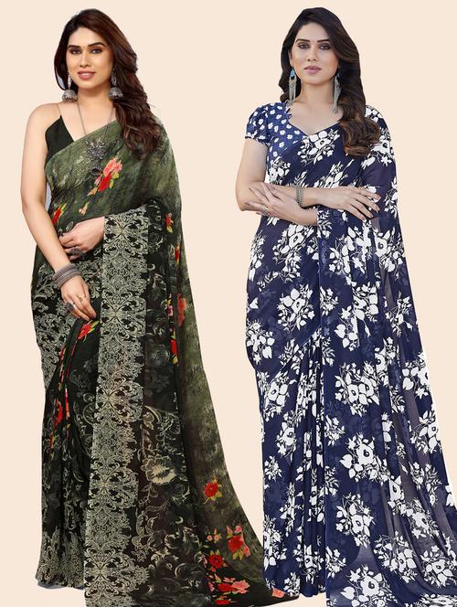 women pack of 2 casual wear combo sarees with blouse - 21433408 - Very Small Image - 1