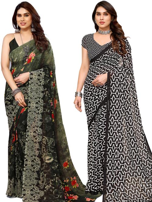 women pack of 2 casual wear combo sarees with blouse - 21433410 - Very Small Image - 1
