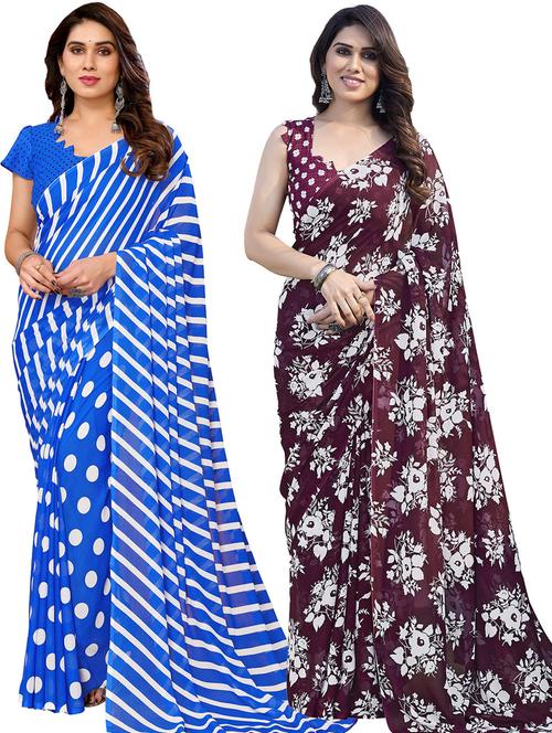 women pack of 2 casual wear combo sarees with blouse - 21433411 - Very Small Image - 1
