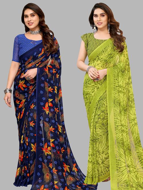 women pack of 2 casual wear combo sarees with blouse - 21433418 - Very Small Image - 1