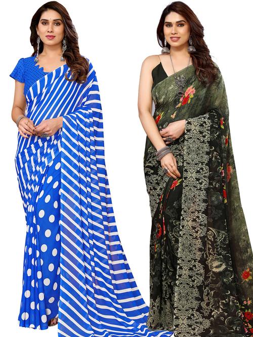 women pack of 2 casual wear combo sarees with blouse - 21433429 - Very Small Image - 1
