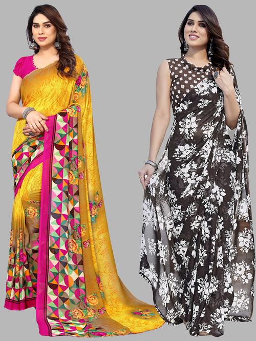 women pack of 2 casual wear combo sarees with blouse - 21433433 - Very Small Image - 1
