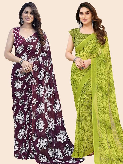 women pack of 2 casual wear combo sarees with blouse - 21433434 - Very Small Image - 1