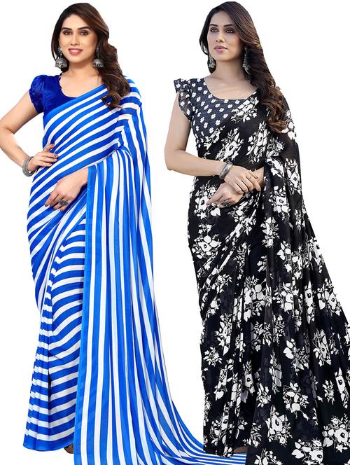 women pack of 2 casual wear combo sarees with blouse - 21433435 - Very Small Image - 1