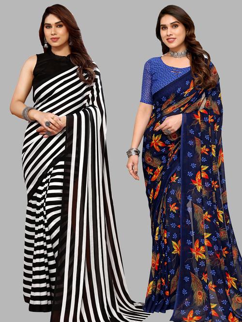 women pack of 2 casual wear combo sarees with blouse - 21433439 - Very Small Image - 1