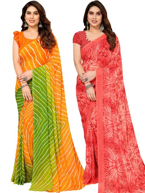 women pack of 2 casual wear combo sarees with blouse - 21433441 - Very Small Image - 1