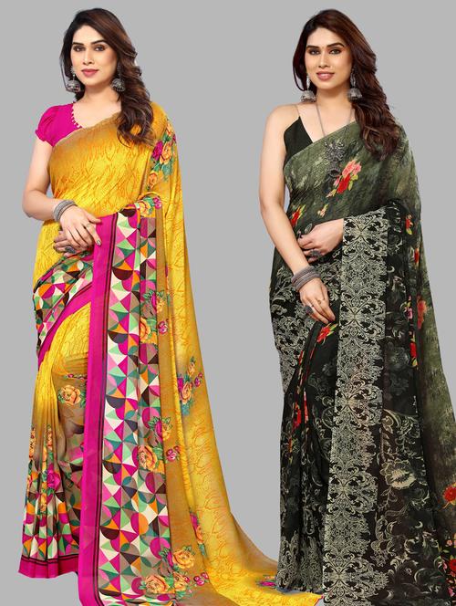 women pack of 2 casual wear combo sarees with blouse - 21433442 - Very Small Image - 1