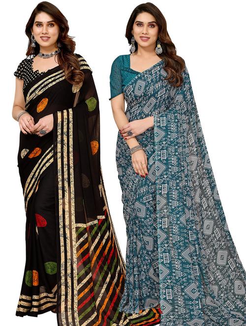 women pack of 2 casual wear combo sarees with blouse - 21433445 - Very Small Image - 1