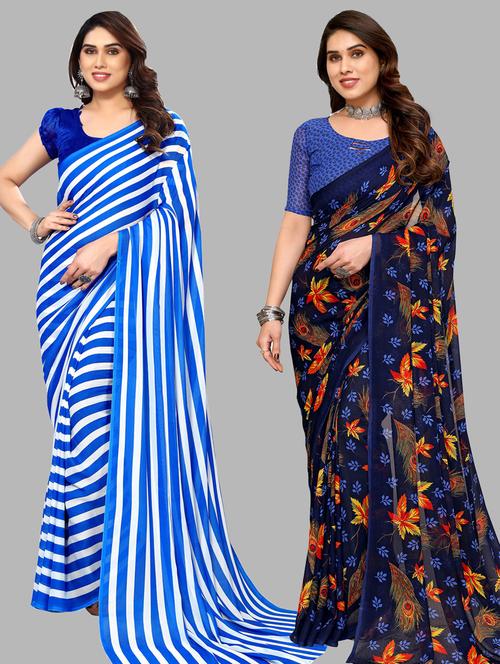women pack of 2 casual wear combo sarees with blouse - 21433454 - Very Small Image - 1
