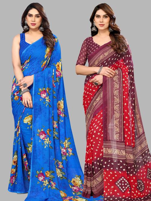 women pack of 2 casual wear combo sarees with blouse - 21433463 - Very Small Image - 1