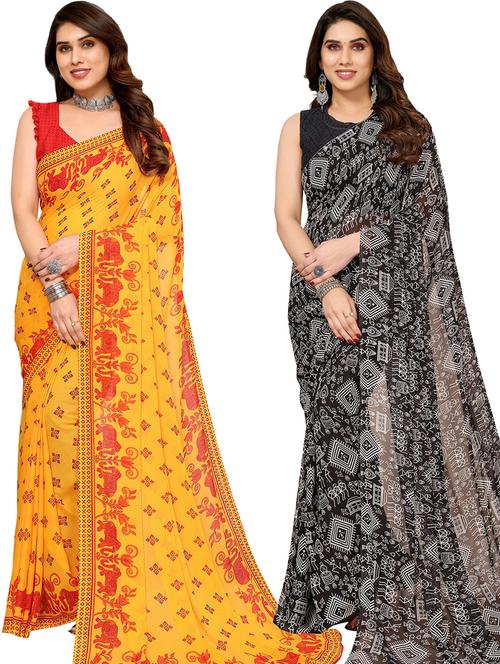women pack of 2 casual wear sarees with blouse - 21433474 - Very Small Image - 1