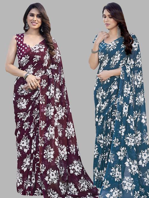 women pack of 2 casual wear sarees with blouse - 21433478 - Very Small Image - 1