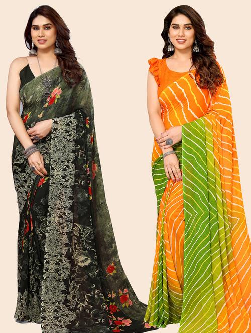 women pack of 2 casual wear sarees with blouse - 21433480 - Very Small Image - 1