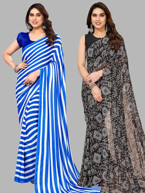 women pack of 2 casual wear sarees with blouse - 21433485 - Very Small Image - 1
