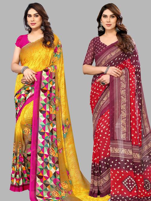 women pack of 2 casual wear sarees with blouse - 21433490 - Very Small Image - 1