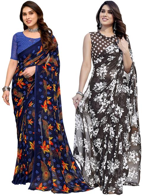 women pack of 2 casual wear sarees with blouse - 21433497 - Very Small Image - 1