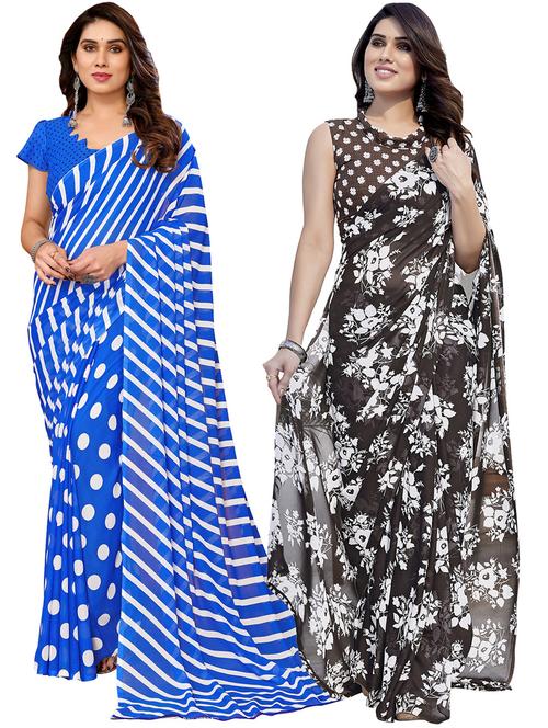 women pack of 2 casual wear sarees with blouse - 21433500 - Very Small Image - 1