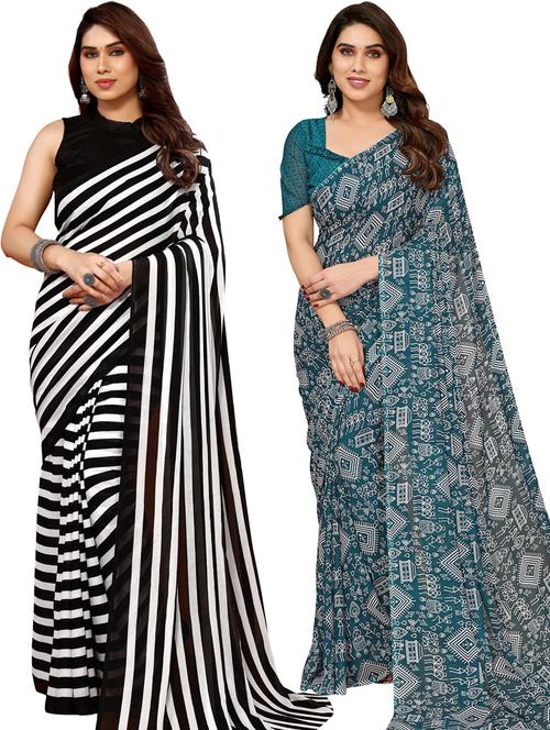 women pack of 2 casual wear sarees with blouse - 21433506 - Very Small Image - 1
