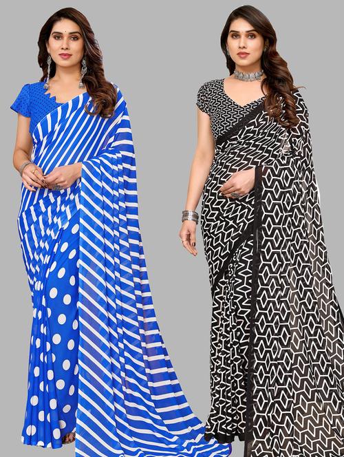 women pack of 2 casual wear sarees with blouse - 21433510 - Very Small Image - 1