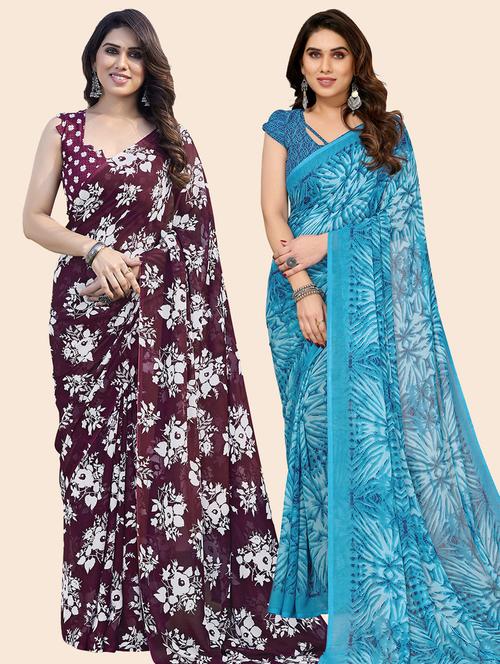 women pack of 2 casual wear sarees with blouse - 21433513 - Very Small Image - 1