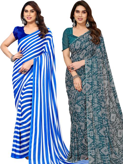 women pack of 2 casual wear sarees with blouse - 21433516 - Very Small Image - 1